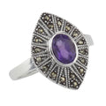 Amethyst, Marcasite, sterling silver rings, front view