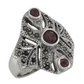 Victorian style, Garnet, Marcasite, sterling silver rings, front view