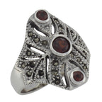 Victorian style, Garnet, Marcasite, sterling silver rings, front view