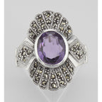 Back view of 2 1/4 Carat Genuine Amethyst and Marcasite Ring showing 925 sterling silver hallmark