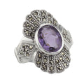Amethyst, Marcasite, sterling silver rings, front view