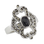 Antique style, Black Onyx, Marcasite, sterling silver rings, front view