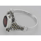 Detail view of Antique Style Garnet and Marcasite Ring highlighting Garnet, Marcasite