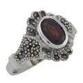 Antique style, Garnet, Marcasite, sterling silver rings, front view