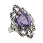 Amethyst, Marcasite, sterling silver rings, front view