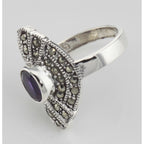 Detail view of 1/2 Carat Genuine Amethyst and Marcasite Ring highlighting Amethyst, Marcasite
