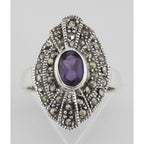 Back view of 1/2 Carat Genuine Amethyst and Marcasite Ring showing 925 sterling silver hallmark