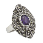 Amethyst, Marcasite, sterling silver rings, front view