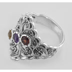 Detail view of Antique Style Marcasite Multi-Stone Ring highlighting Marcasite