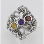 Back view of Antique Style Marcasite Multi-Stone Ring showing 925 sterling silver hallmark