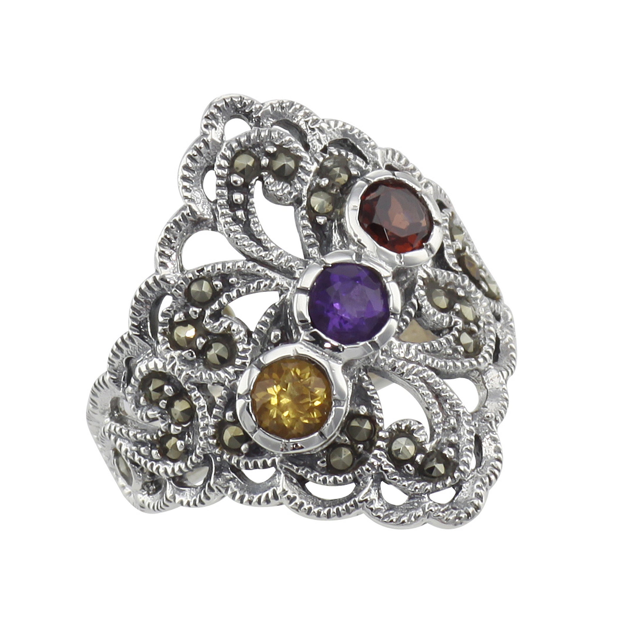 Antique style, Marcasite, sterling silver rings, front view