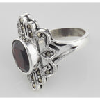 Detail view of Antique Style Genuine Red Garnet and Marcasite Ring highlighting Garnet, Marcasite