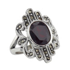 Antique style, Garnet, Marcasite, sterling silver rings, front view
