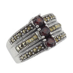 Garnet, Marcasite, sterling silver rings, front view