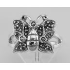 Back view of Antique Style Marcasite Butterfly Ring showing 925 sterling silver hallmark