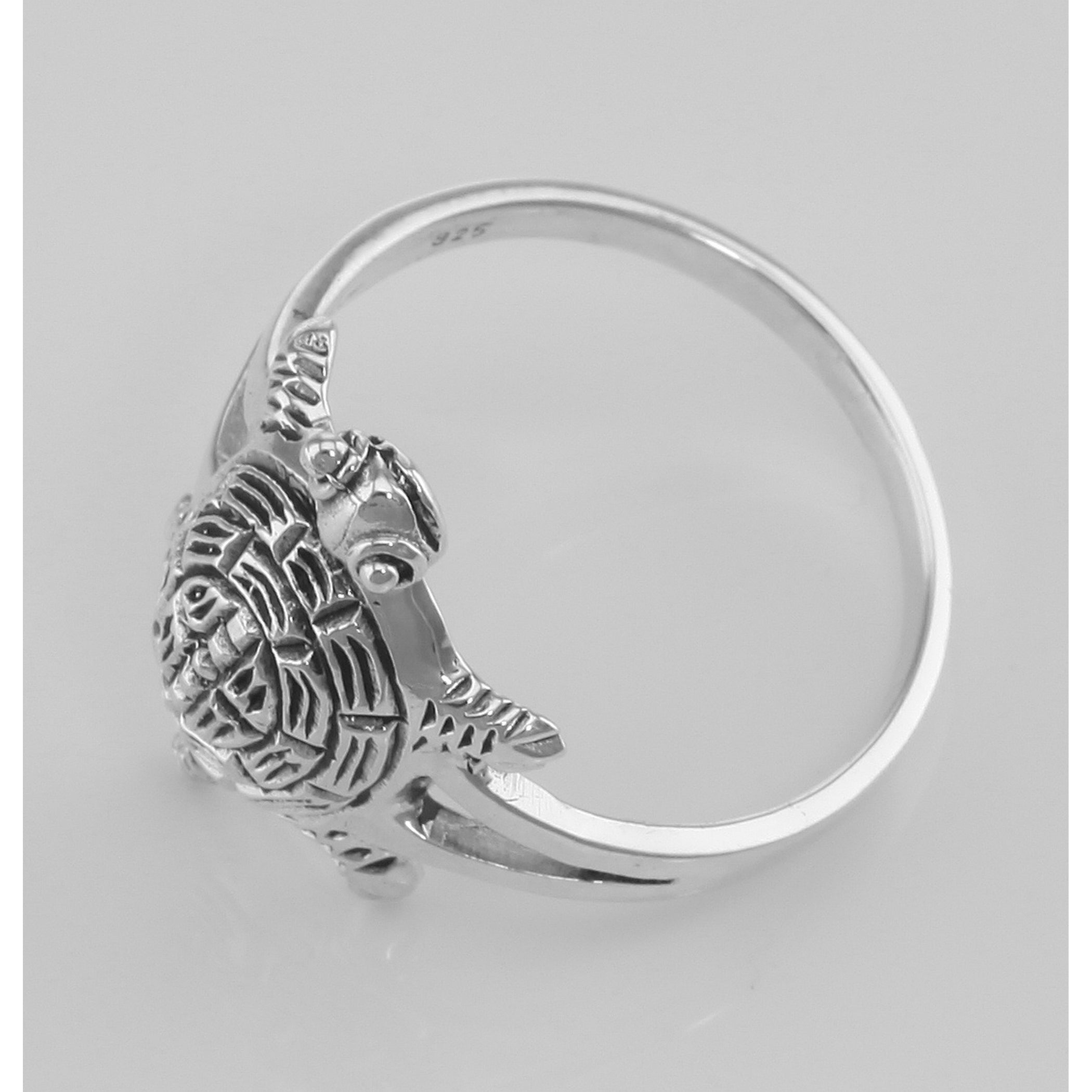 Back view of Turtle Ring showing 925 sterling silver hallmark