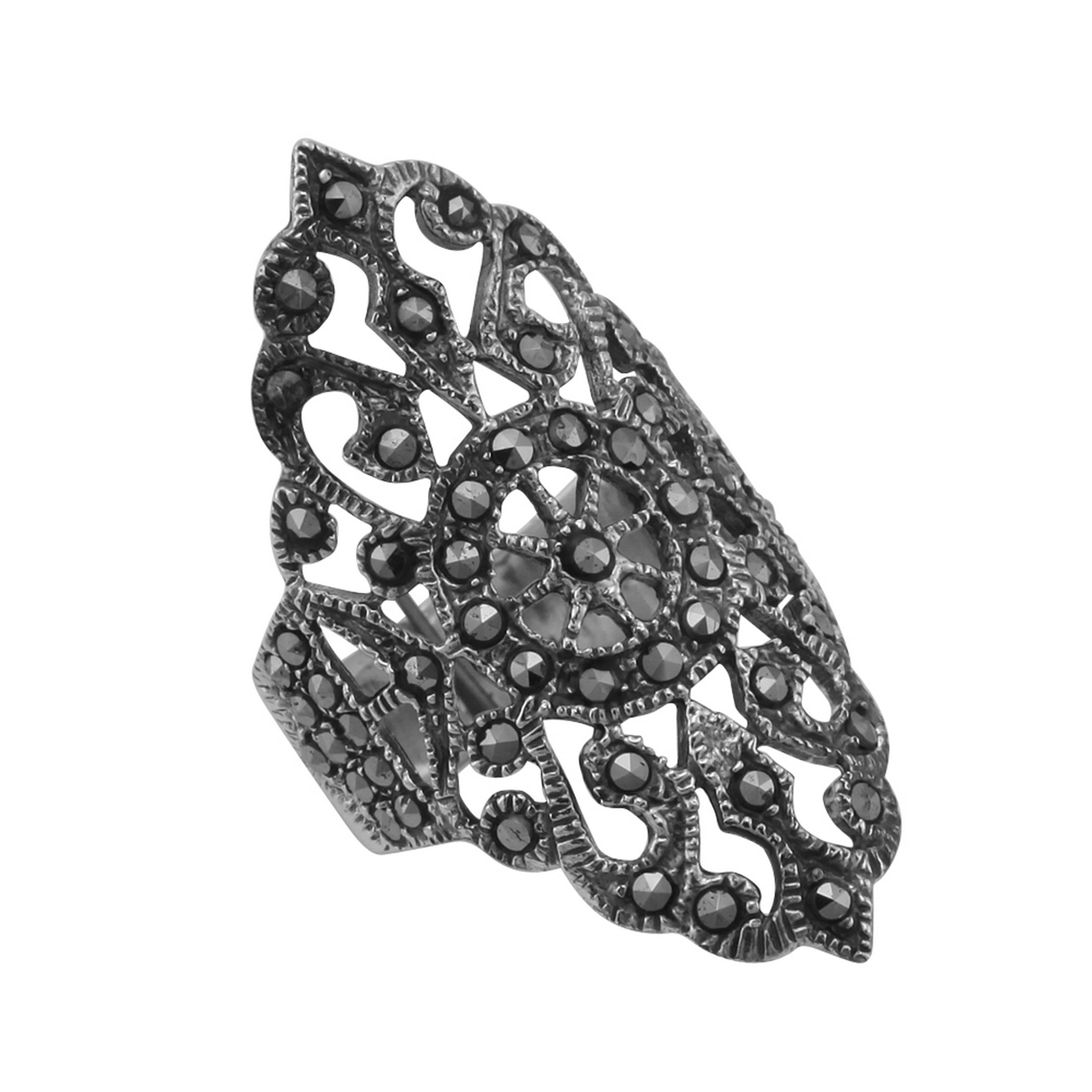 Filigree, Marcasite, sterling silver rings, front view