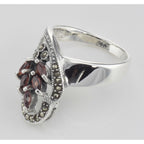 Detail view of Antique Style Genuine Red Garnet and Marcasite Ring highlighting Garnet, Marcasite