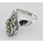 Detail view of Antique Style Genuine Peridot Ring Marcasite Accents highlighting Peridot, Marcasite