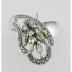 Back view of Antique Style Genuine Peridot Ring Marcasite Accents showing 925 sterling silver hallmark