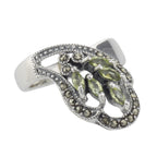Antique style, Peridot, Marcasite, sterling silver rings, front view