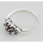 Detail view of Antique Style Garnet - Marcasite Floral Design Ring highlighting Garnet, Marcasite
