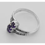 Detail view of Amethyst Marcasite Ring highlighting Amethyst, Marcasite