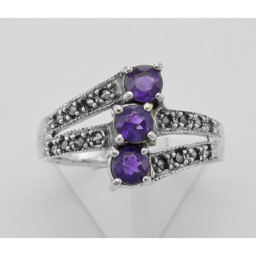 Back view of Amethyst Marcasite Ring showing 925 sterling silver hallmark