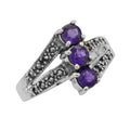 Amethyst, Marcasite, sterling silver rings, front view