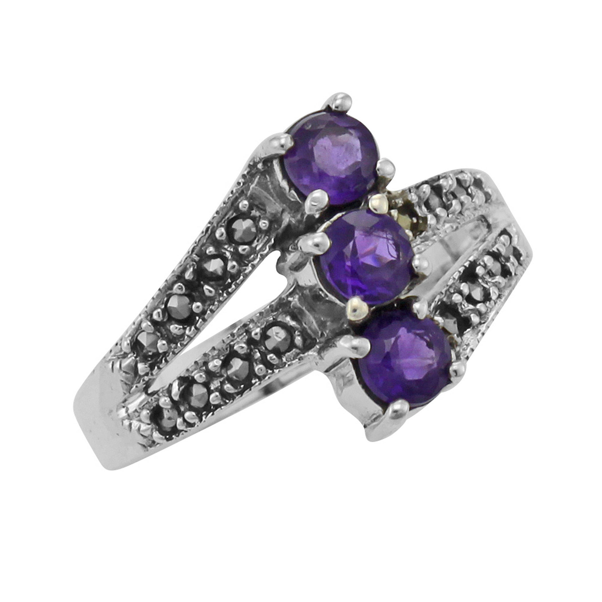 Amethyst, Marcasite, sterling silver rings, front view