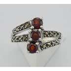 Back view of Antique Style Garnet Marcasite Ring showing 925 sterling silver hallmark