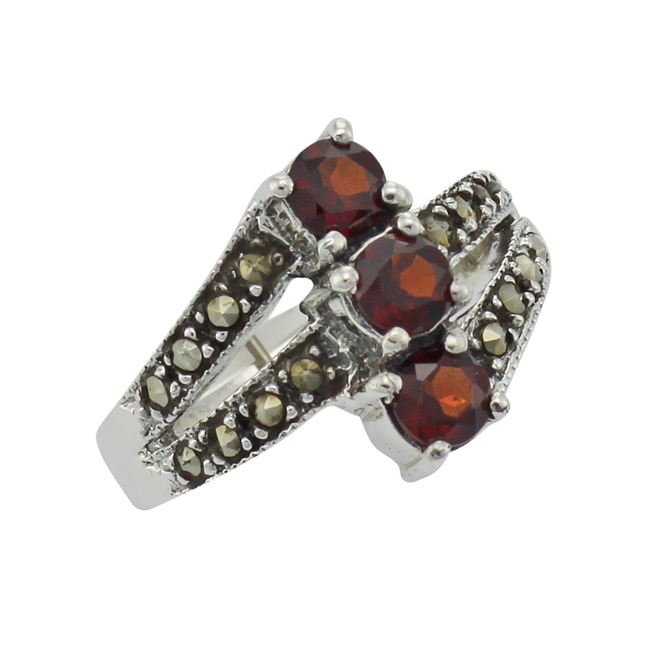 Antique style, Garnet, Marcasite, sterling silver rings, front view