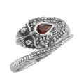 Garnet, sterling silver rings, front view