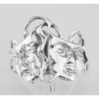 Back view of Classic Comedy Tragedy Ring Thespian Ring in fine Sterling Silver showing 925 sterling silver hallmark