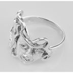 Detail view of Classic Comedy Tragedy Ring Thespian Ring in fine Sterling Silver highlighting design details