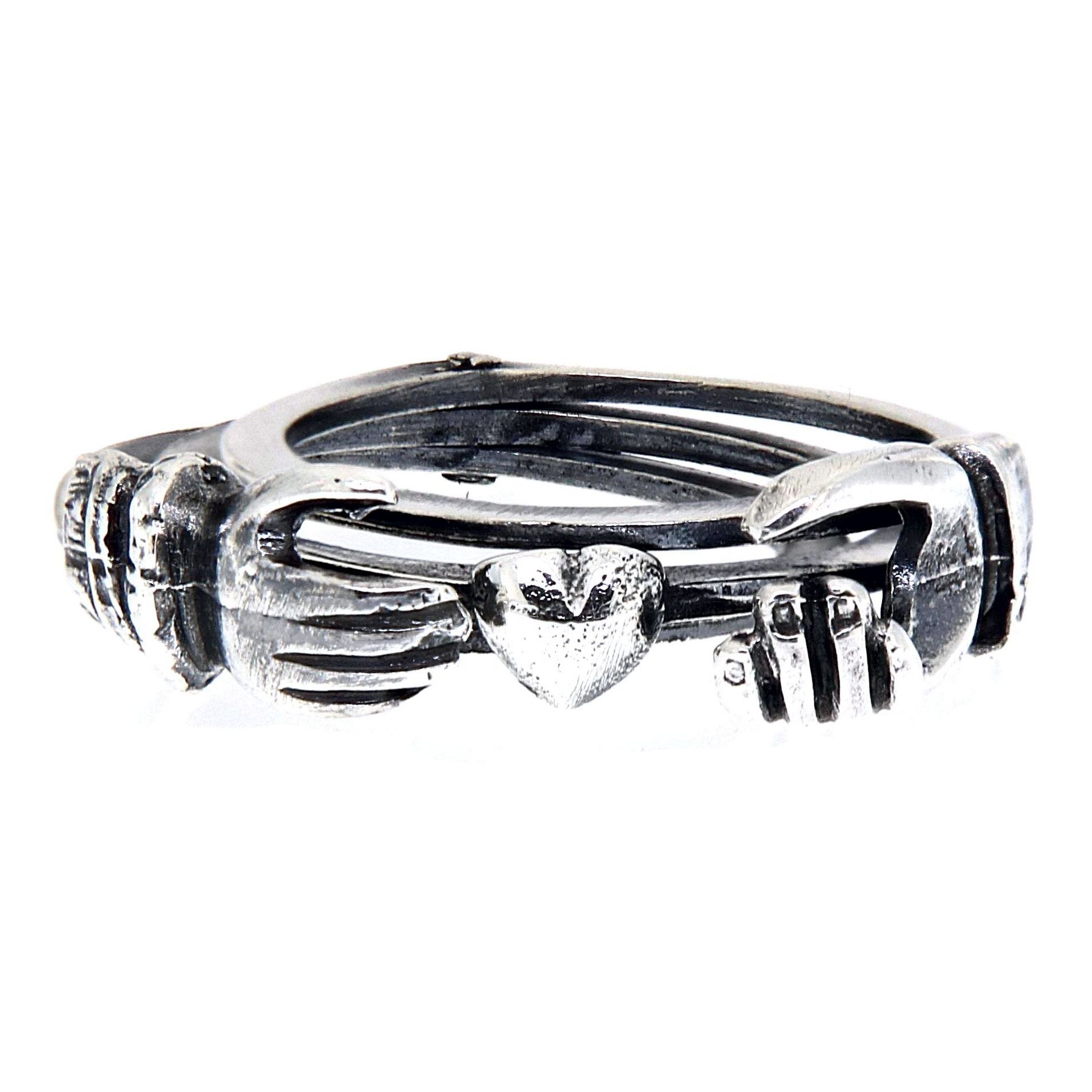 Back view of Irish Claddagh Friendship Ring opens shows Heart showing 925 sterling silver hallmark
