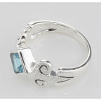 Detail view of Genuine Princess Cut Blue Topaz Ring highlighting Blue Topaz