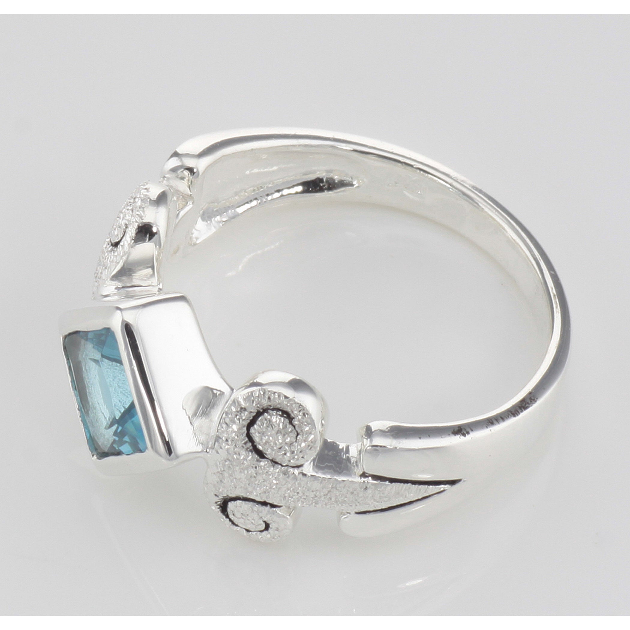 Detail view of Genuine Princess Cut Blue Topaz Ring highlighting Blue Topaz