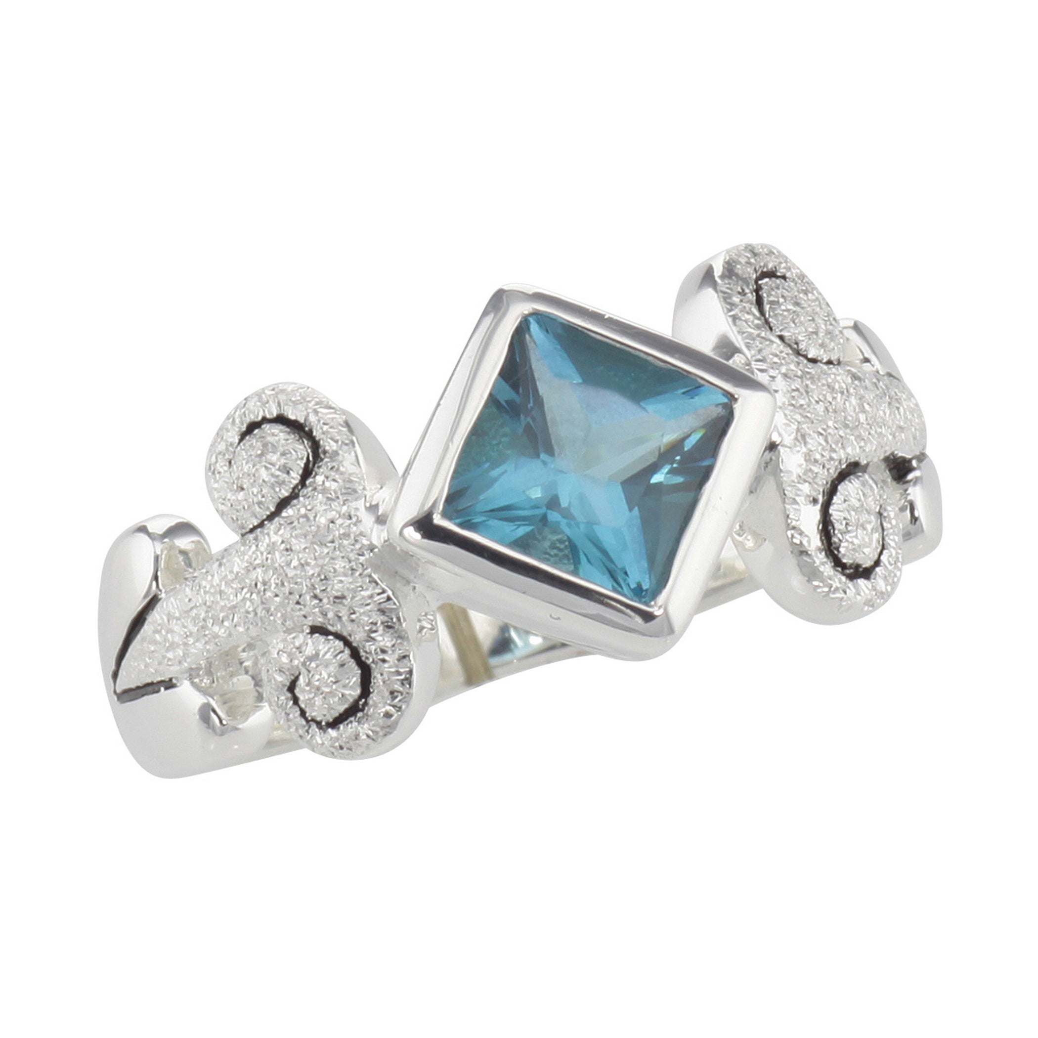 Blue Topaz, sterling silver rings, front view