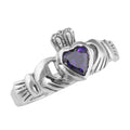 Amethyst, CZ, sterling silver rings, front view