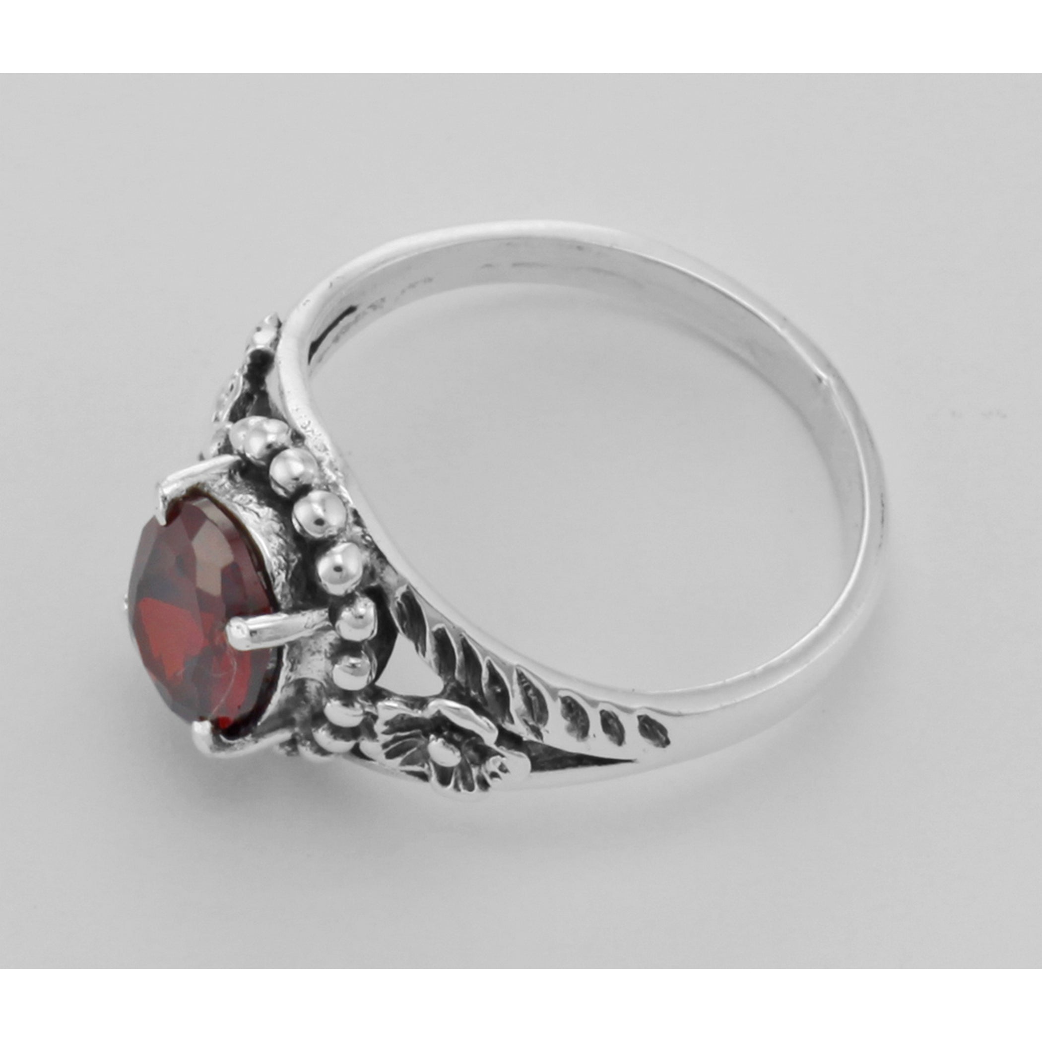 Back view of Synthetic Garnet Ring showing 925 sterling silver hallmark