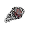 Garnet, sterling silver rings, front view