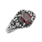 Garnet, sterling silver rings, front view