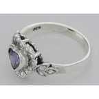 Detail view of Victorian Style Heart Shaped Amethyst Colored CZ Ring highlighting Amethyst, CZ