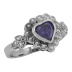 Victorian style, Amethyst, CZ, sterling silver rings, front view