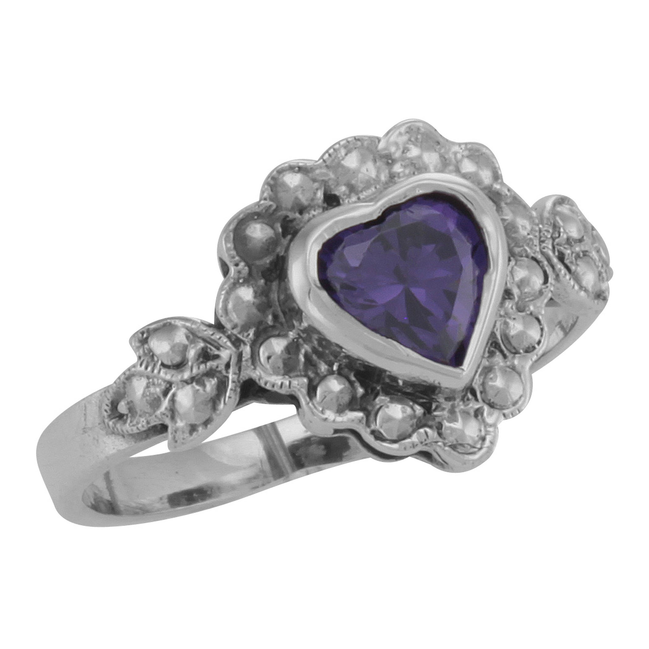Victorian style, Amethyst, CZ, sterling silver rings, front view
