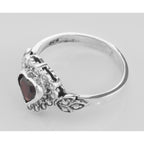 Detail view of Heart Shaped Garnet Colored CZ Gemstone Ring highlighting Garnet, CZ