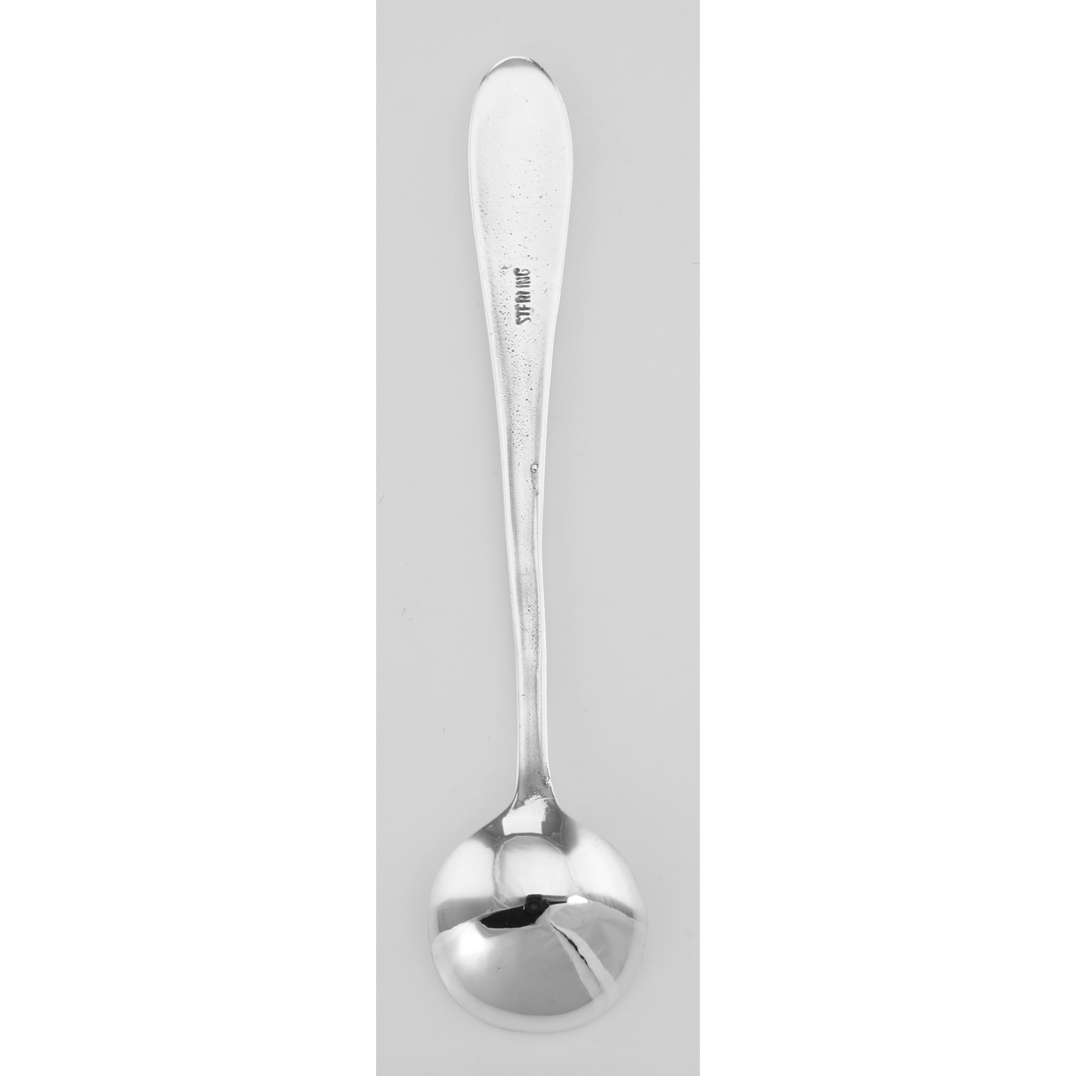 Back view of Vintage Style Sterling Salt Spoon showing 925 sterling silver hallmark
