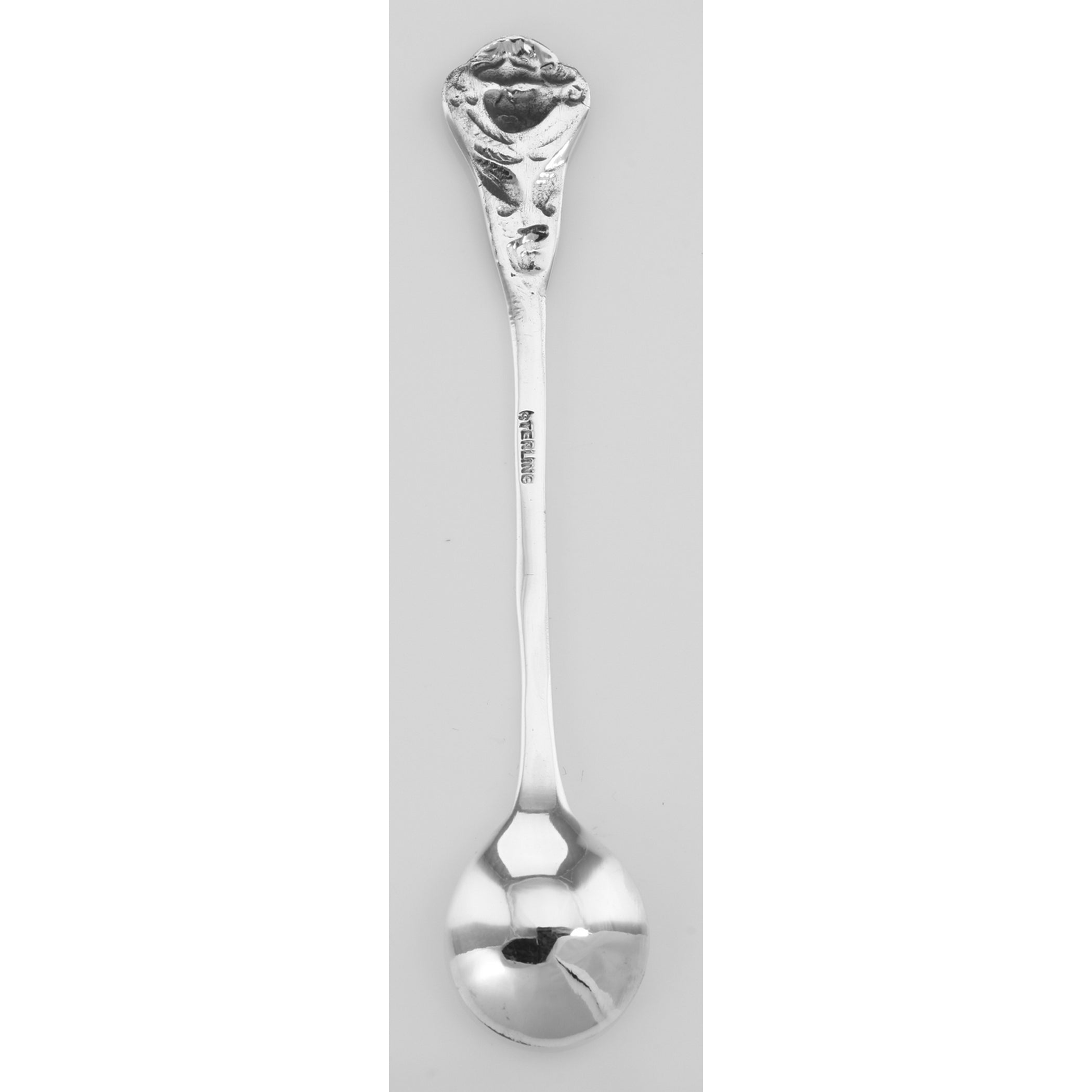 Back view of Salt Spoon showing 925 sterling silver hallmark