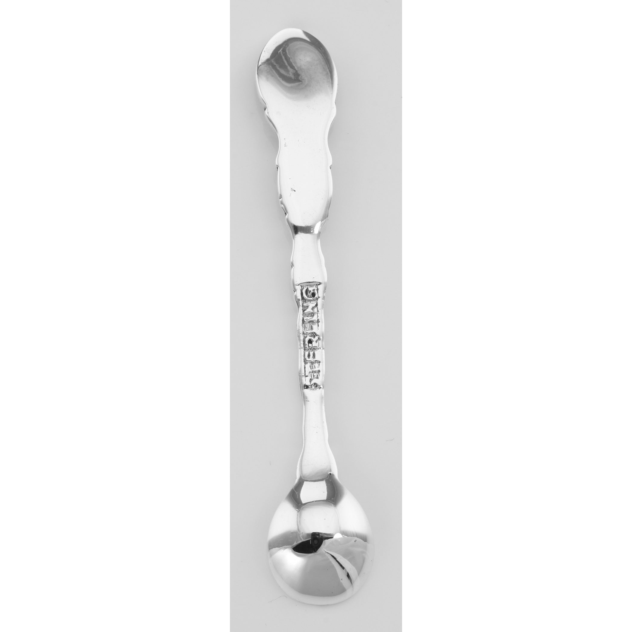 Back view of Vintage Style Sterling Silver Salt Spoon showing 925 sterling silver hallmark